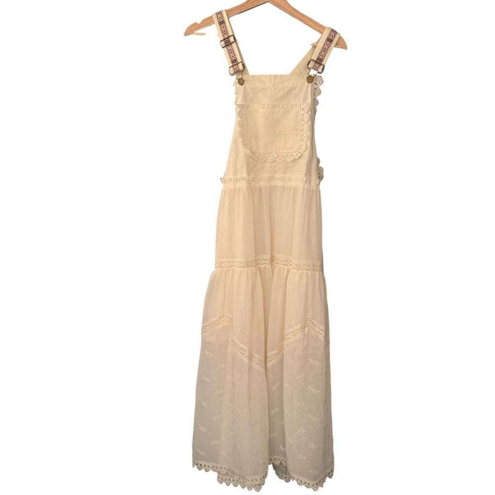 Women Bib Overall Babydoll Pinafore Embroidered Lace Straps Suspender Dress - Picture 5 of 16